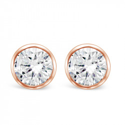 Round Rub-Over Set Solitaire Diamond Earrings, Set in 18ct Rose Gold. Tdw 0.70ct